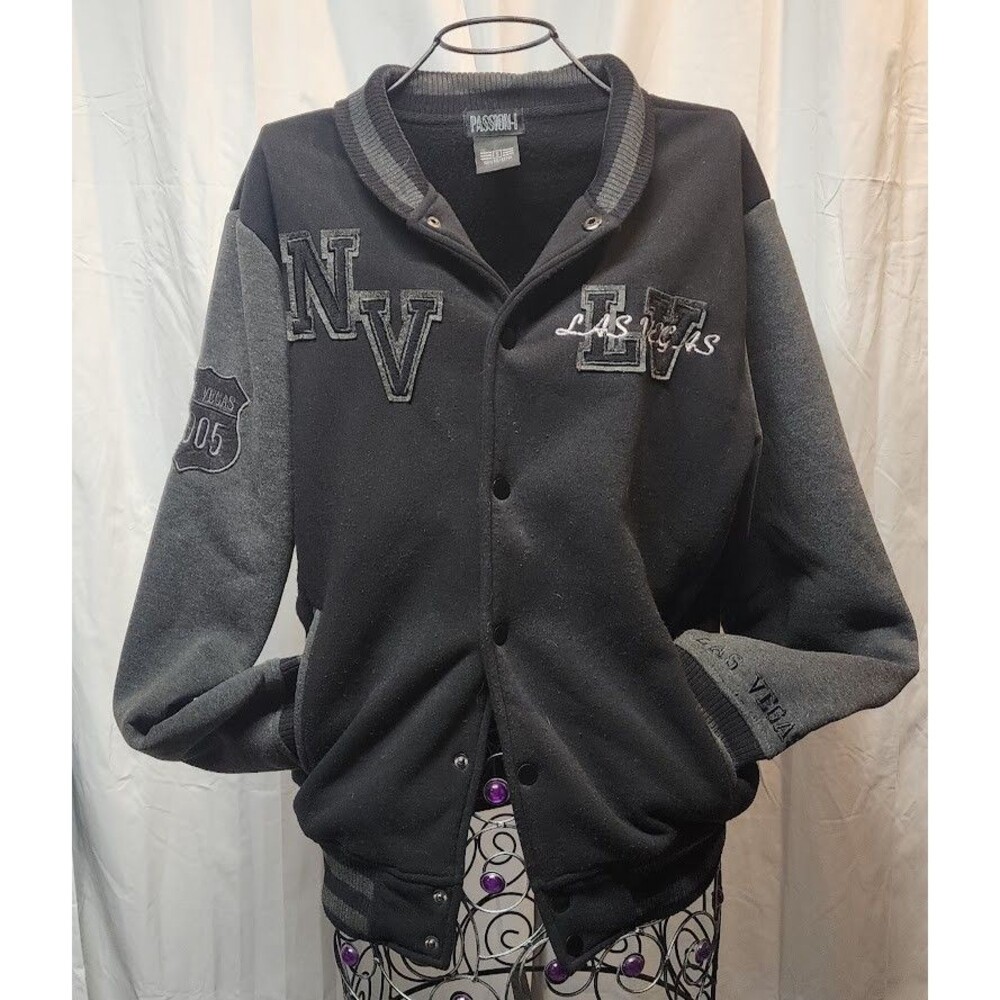 Passion-I Las Vegas Nevada Varsity Letterman Jacket Gray Black Embroidered Small